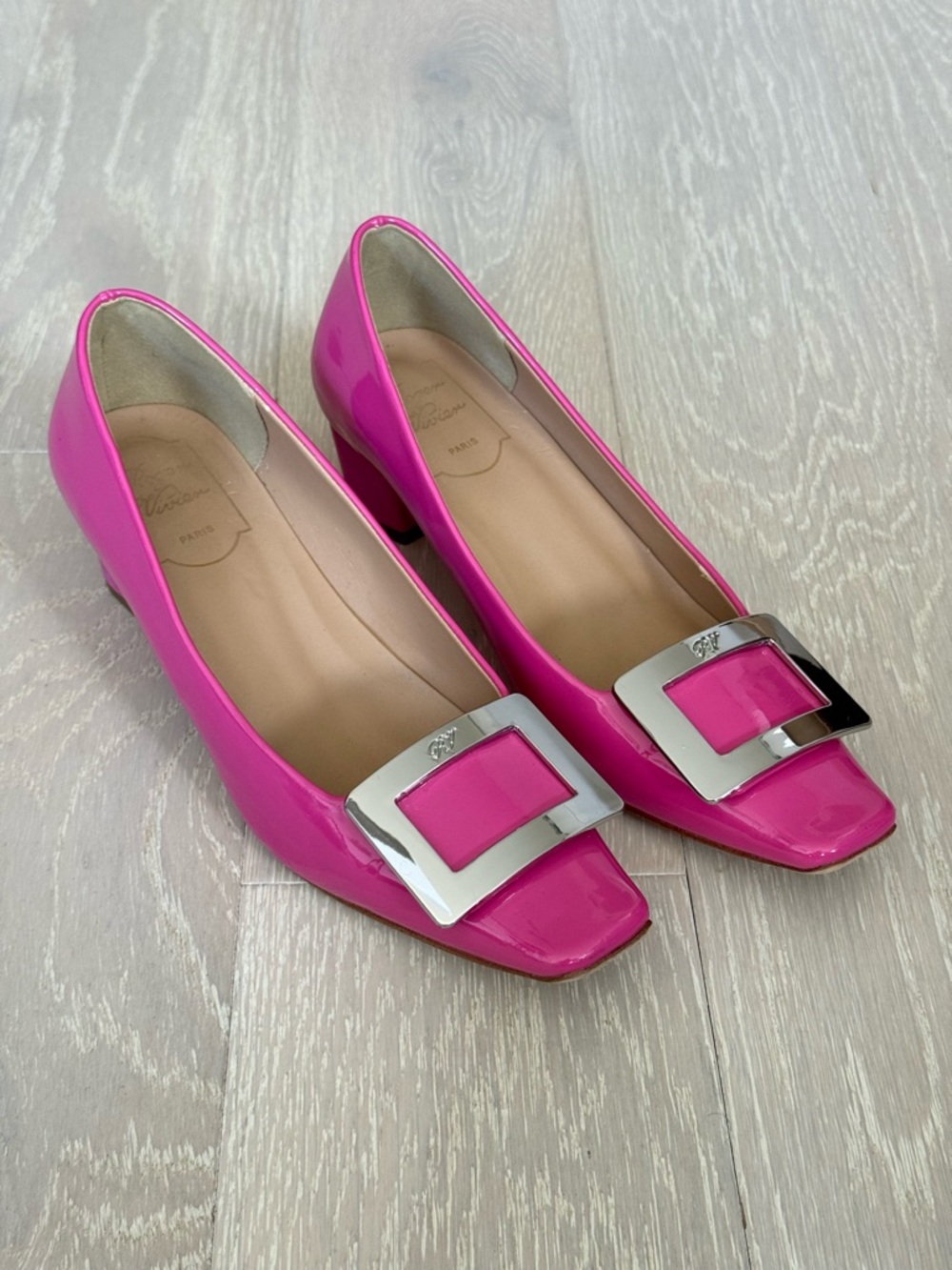 Roger Vivier Belle Vivier Womens Pink Patent Leather 4cm Pumps